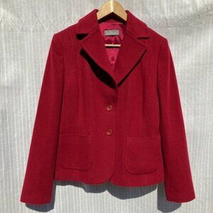 Ann Taylor Cashmere Wool Blazer Equestrian Fitted Red Christmas Outfit Holiday